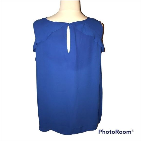 LANE BRYANT 20 Cobalt Blue cold shoulder long sleeve top keyhole back - Picture 4 of 9